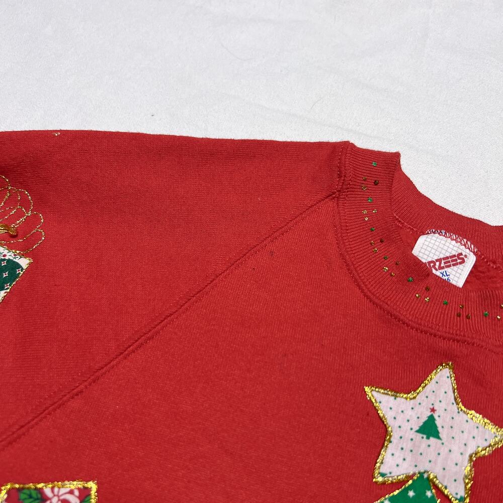 Vintage 80s Jerzees Handmade Patchwork Christmas … - image 5